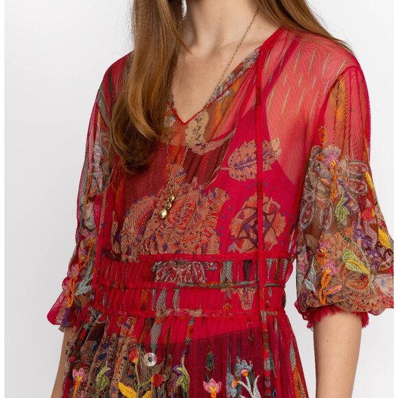 Johnny Was Feather Lark Mesh Blouse with slip, size L - Picture 4 of 7